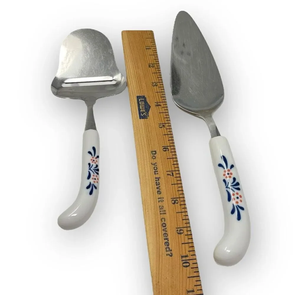 Lord & Taylor Blue White Stainless Steel Ceramic Cheese Slicer & Cake Server